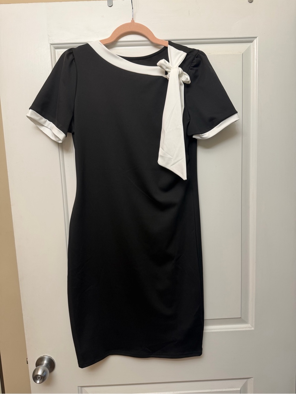 SHEIN Black Dress with White Trim and Neck Bow
